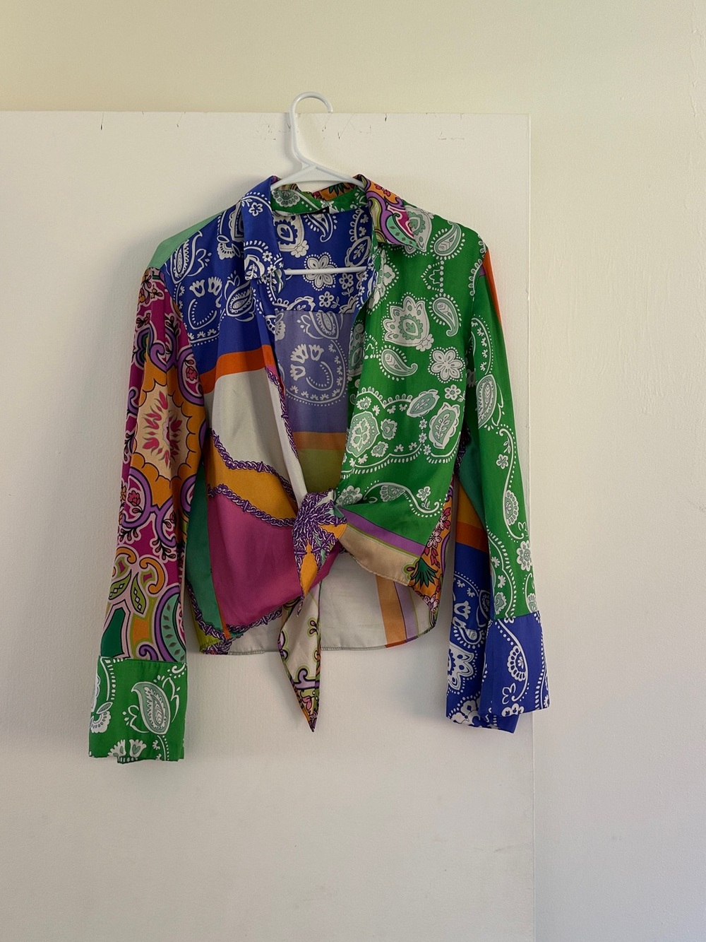 Zara Multicolor Paisley Tie-Front Button Down Shirt